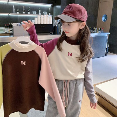 女童德绒打底衫2024冬装新款儿童洋气冬季宝宝加厚半高领纯棉上衣