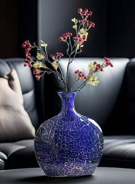 新水中式蓝色经号典落地大玻璃客瓶创意培插花鲜花干花厅家用CCP