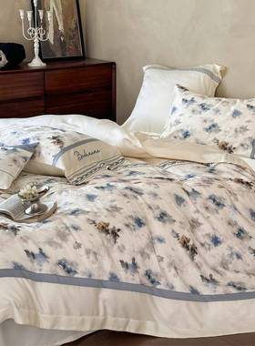 法式复古风60s兰精天丝四件49611套田夏园花卉印花丝冰凉感裸季睡