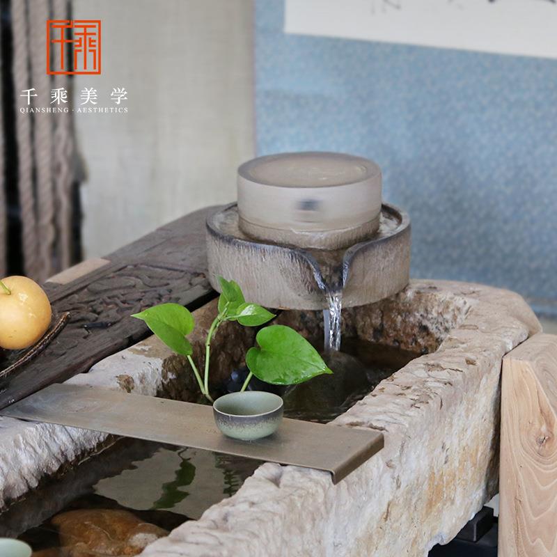 磨流水石件陶瓷招财磨水URL石槽搭配磨盘庭摆院茶台水景鱼缸配件