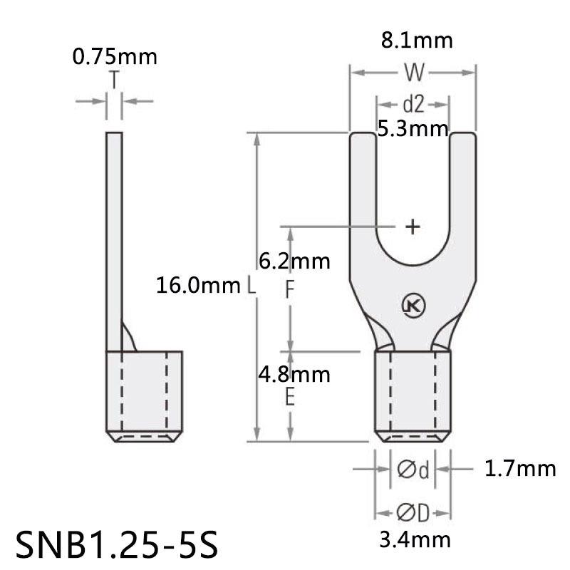 SNB1.25-S叉形接线端头无绝缘口XCC开鼻端M55紫铜冷压插拔式子裸