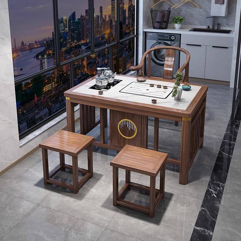 阳台新小户型茶桌椅组合家中式岩板明月用实泡茶几套装一体木办公