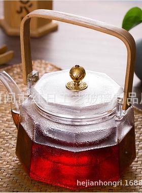 玻璃器烧水壶煮茶过滤泡茶壶高温耐梁热竹把锤纹提壶茶电具98726