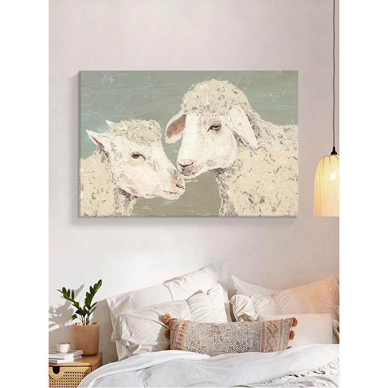 色可爱小挂羊生肖动物约现代简横白版客厅FGI装饰画沙发走廊卧室