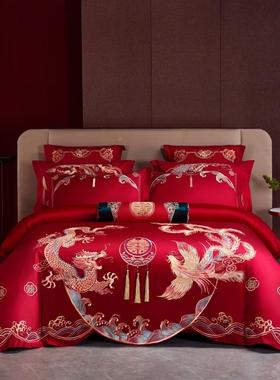 高00s档大红色龙凤1刺绣婚庆四件套肤被套结BGN婚陪嫁四季亲床品
