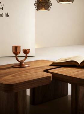 黑色约拼木接简款茶几客厅不规则茶台实65000计师异形设家用创意