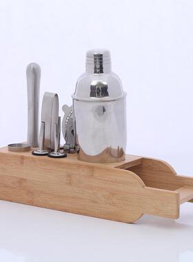 热销GNV器不锈钢雪克壶调酒酒摇酒工吧具竹架9件套装组合