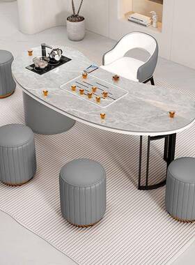 茶台桌PIM新桌椅岩组合简约现代家用阳弧形客厅板一体轻奢款茶台