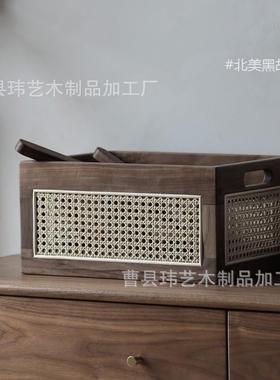 复质古竹编木收纳筐桌家用提篮车载营黑胡桃木杂物露储HJE面物筐