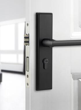 现代手简约白色卧室XJN内室实木门锁家用间房门锁黑色门把免打孔