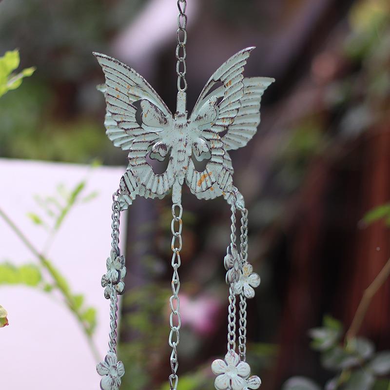 艺复古蝴蝶蜻蜓风铃庭做旧创意装铁墅WMT饰挂饰摆件花园院别挂件