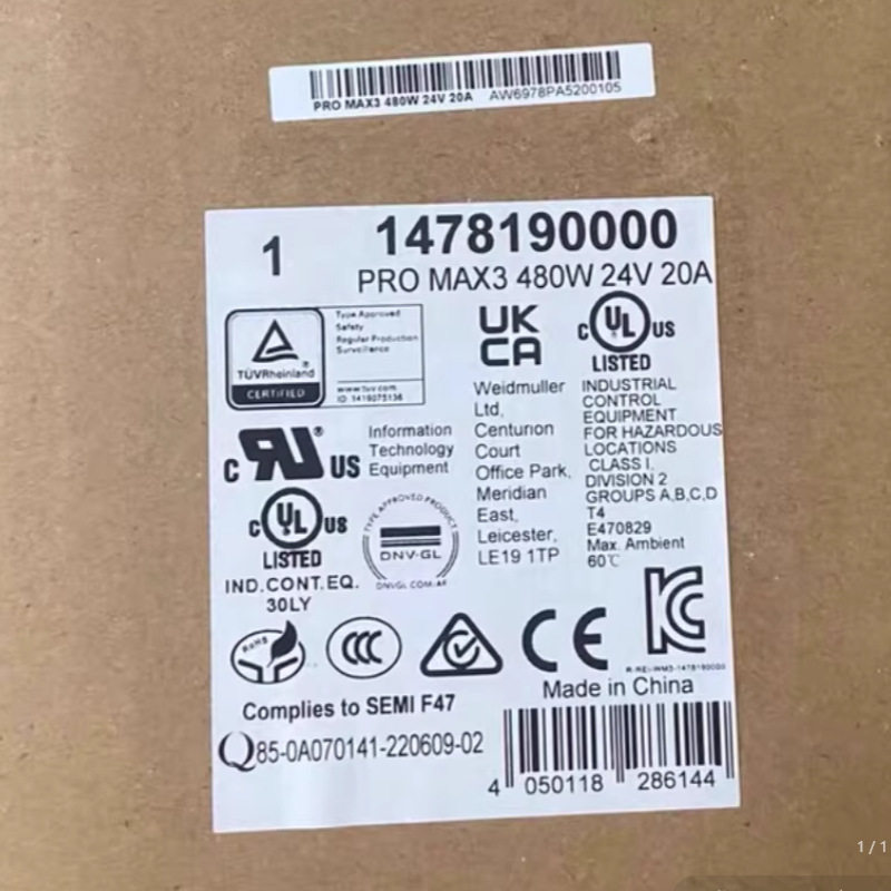 魏德米勒 1478190000 开关电源PRO MAX3 480W 24V 20A