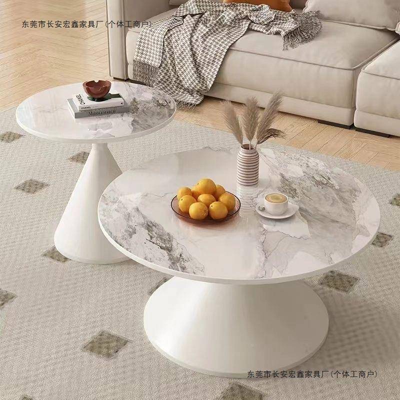 油风爆奶网红圆形客厅茶几户家用小款型民宿岩板茶几桌子现代1007