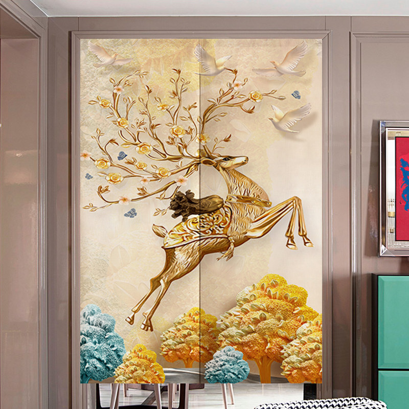 欧式门帘隔断帘入户门头挂帘客厅玄关麋鹿长帘厕所卫生间遮挡布帘