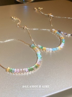 彩色锆石抽拉式可调节手链时尚百搭甜美气质手环个性甜美风手饰女