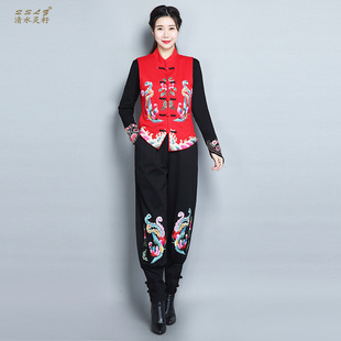 套装 民族风马夹刺绣马甲小脚裤 女阔腿裤 长裤 2025春季 萝卜腿裤 新款