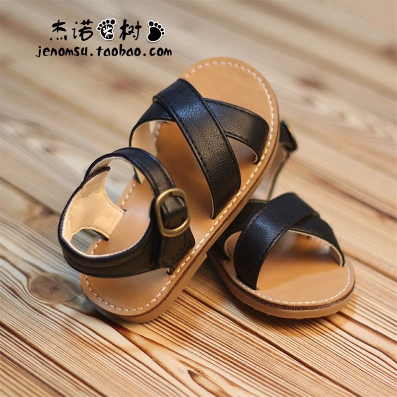 女宝宝凉鞋1-2-3-4-5岁夏男童英伦风黑色软底露趾儿童女宝沙滩鞋6