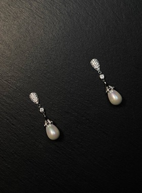 AvoStudio 复古银针耳饰水滴珍珠耳钉女生轻奢感简约925银耳饰