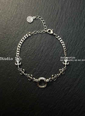 AVO复古小众做旧银鸢尾锁环