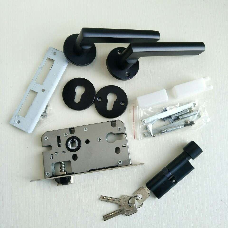 8813分体黑太空铝分体锁黑色室内门锁卧室简约执手锁具带锁体锁芯