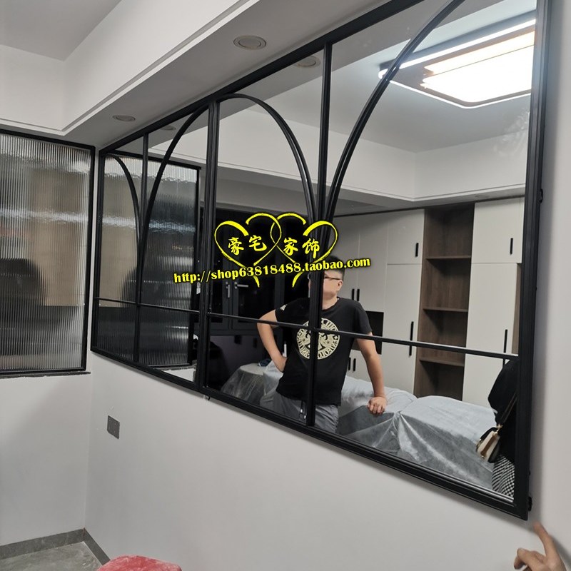 新款欧式简约厨房采光黑色铁艺隔断屏风网红艺术玻璃假窗户框定制