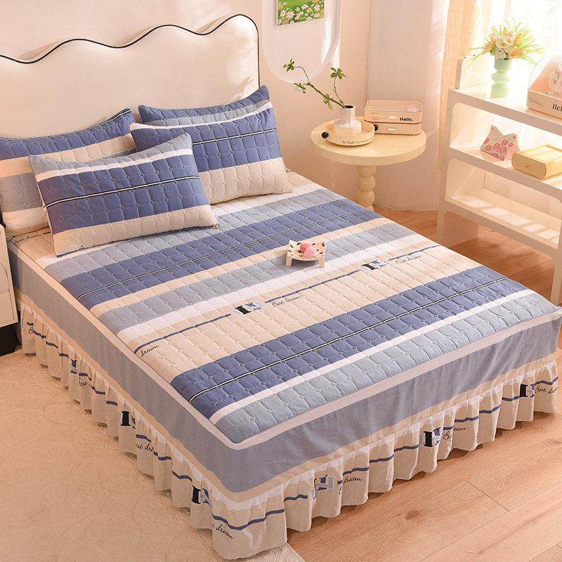 全新纯棉加厚绗缝床裙式床套单件100棉加棉床垫保护器防滑简单,床上用品,床裙,淘宝优惠券,粉丝福利购,淘宝优惠卷