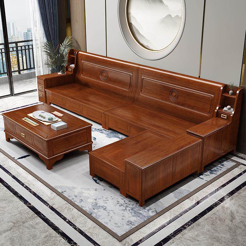 花梨木全实木沙发组合客厅冬夏两用贵妃转角储物古典雕花高档沙发