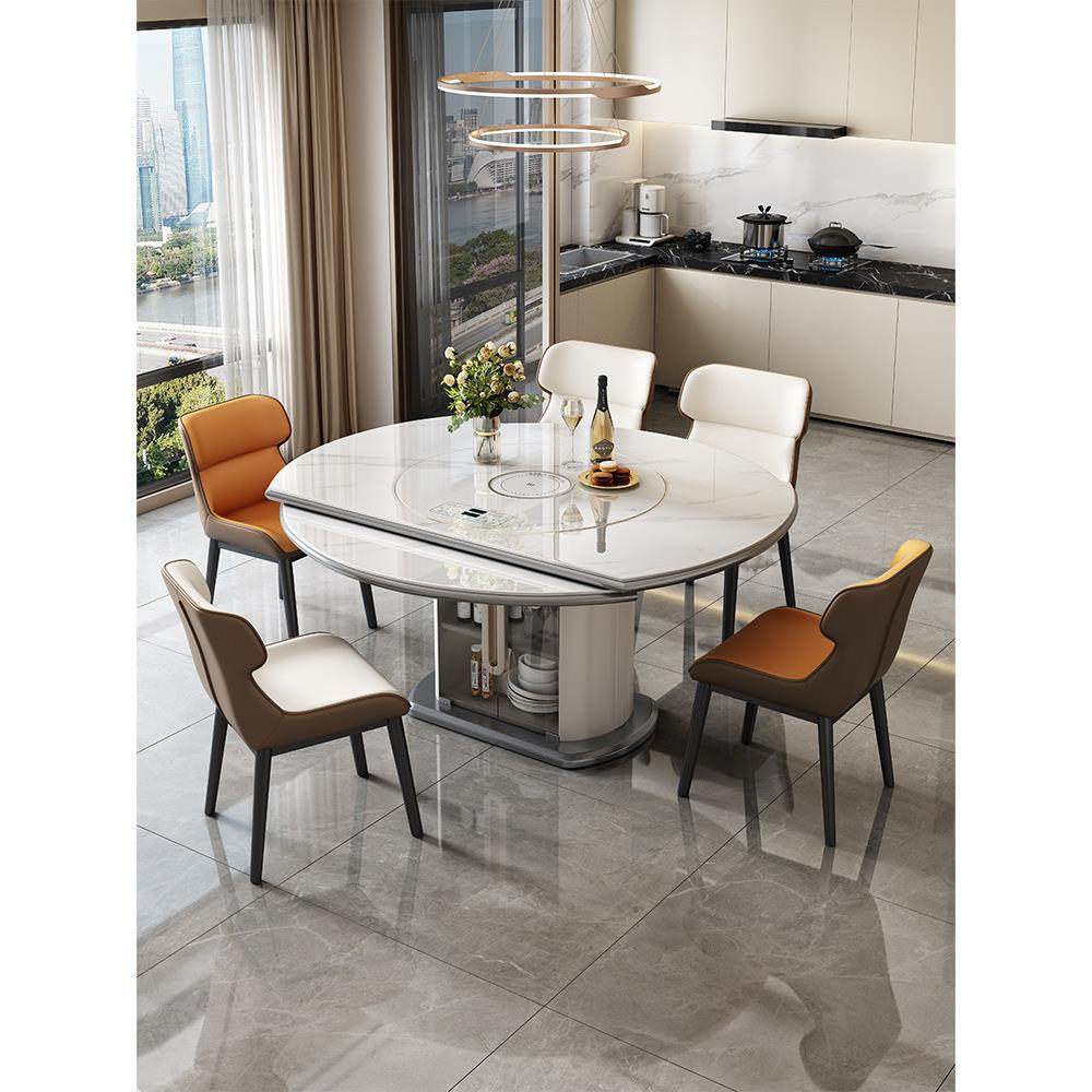 岩板餐桌椅2025新款可变圆桌家用带电磁炉暖菜一体旋转伸缩吃饭桌,住宅家具,岩板餐桌,淘宝优惠券,粉丝福利购,淘宝优惠卷