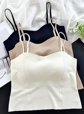 古妃G3060冰丝无痕打底吊带美背文胸一体内衣女带胸垫中长版背心