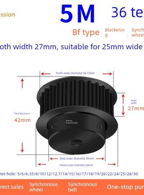 同步带轮5M36齿钢黑BF槽宽27内孔8 10 12 14 22 24 25同步轮45#5M