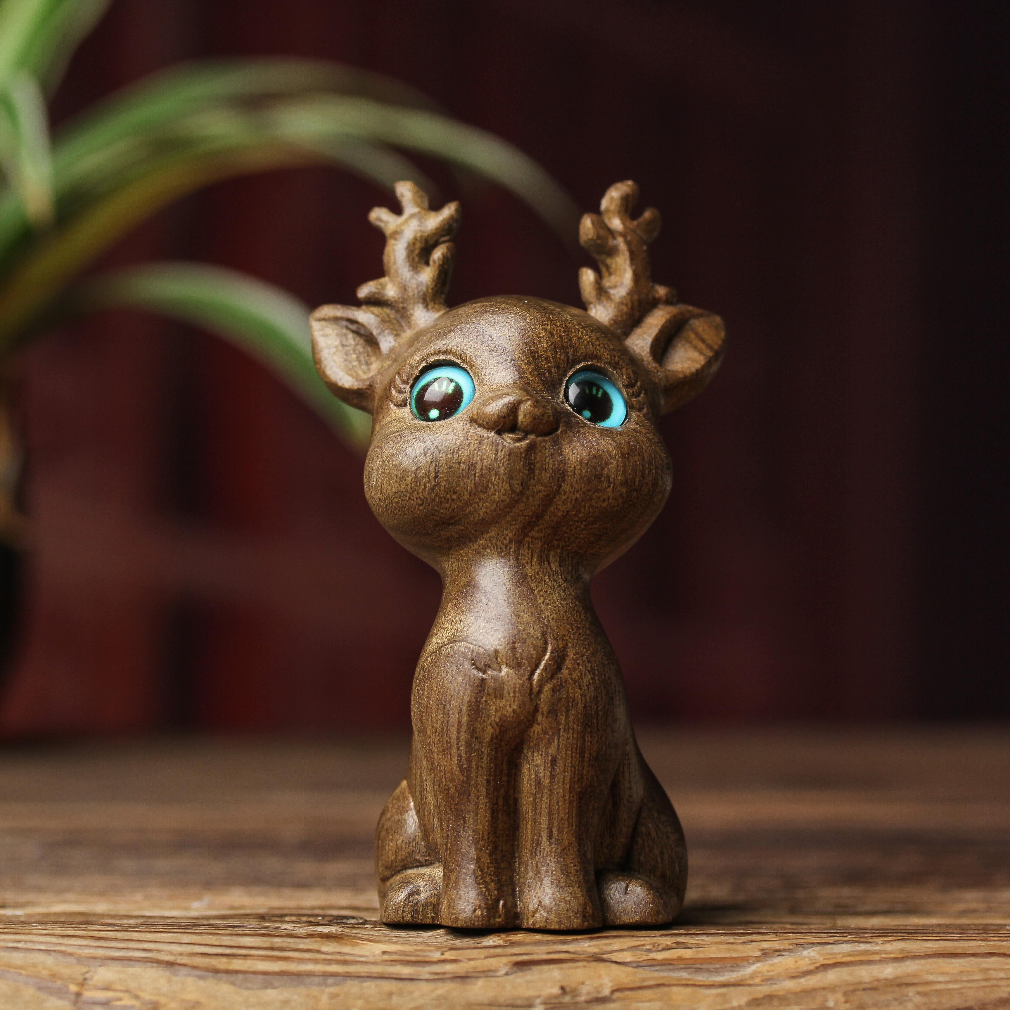 金丝楠木梅花鹿摆件中式小鹿木质雕刻一鹿平安手把件汽车家居饰品