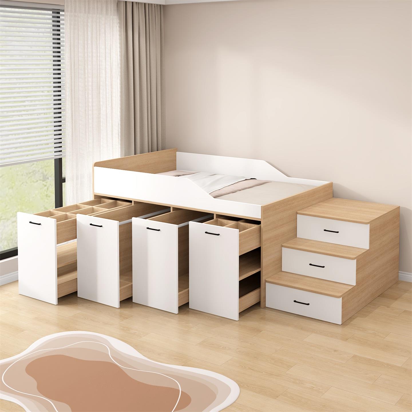 小户型儿童半高床上床下衣柜小卧室书桌一体组合多功能高箱储物床