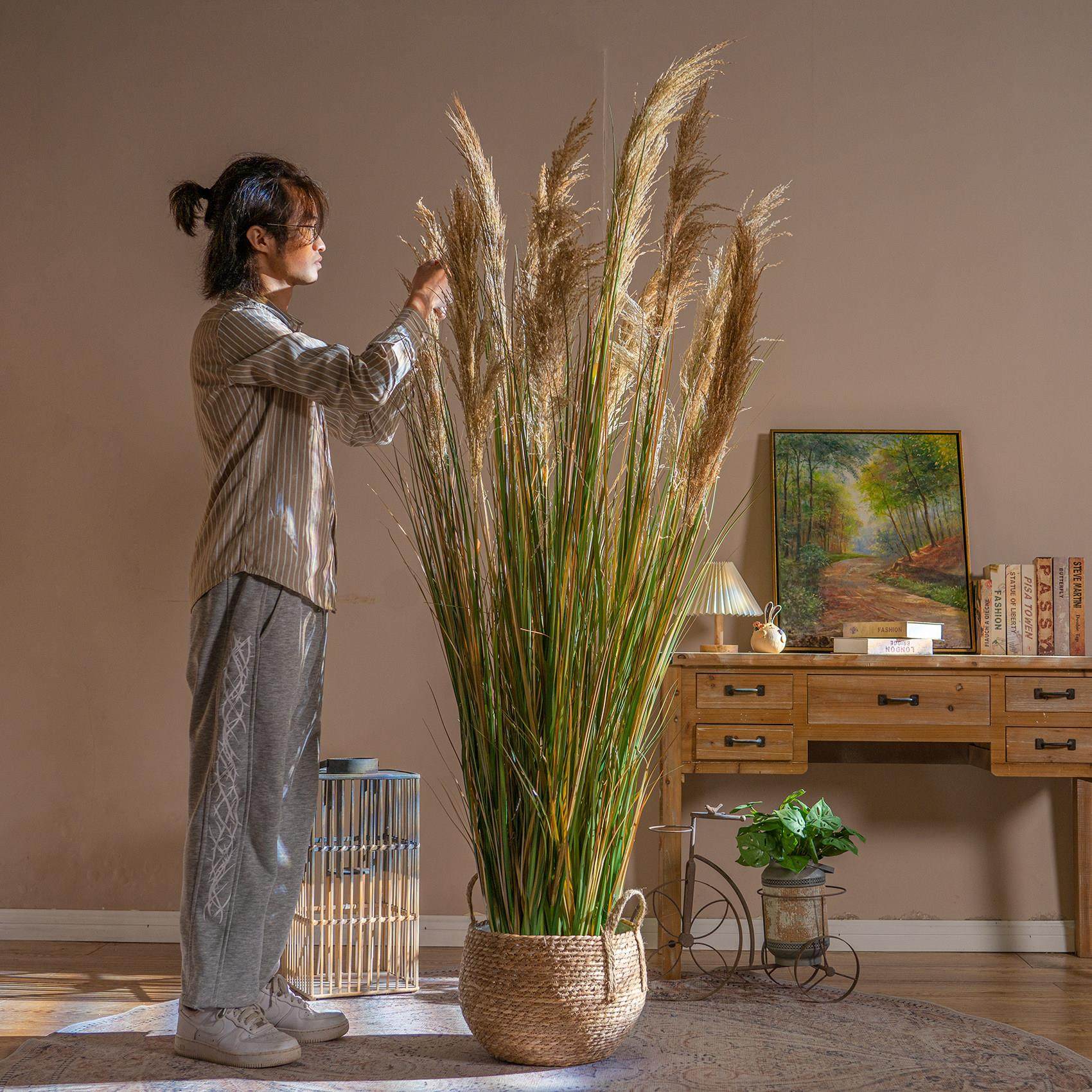 高端天然芦苇草彷真花植物假树室内干 干燥花彷生绿植橱窗造景装