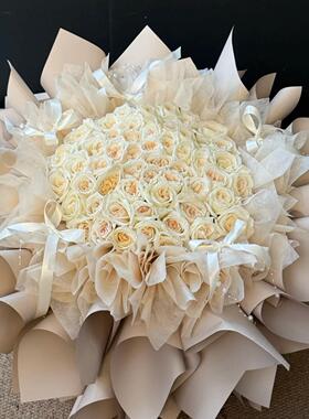 52朵99朵白荔枝玫瑰花束鲜花快递同城生日求婚上海北京广州配送