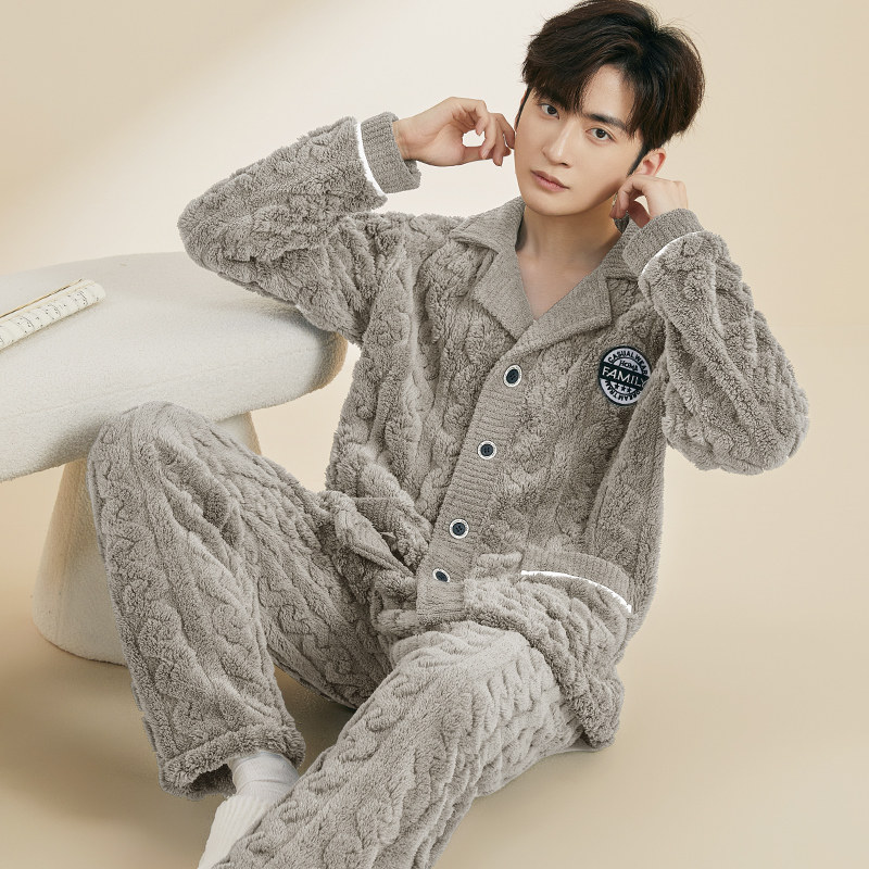 男士睡衣秋款2023男秋季冬季高级感珊瑚绒新款男款加绒加厚家居服