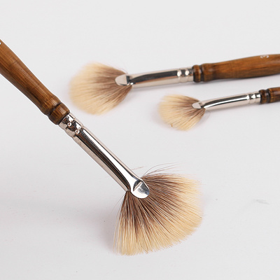 获多福猸子毛扇形水彩画笔笔毛顺直弹性好竹节笔杆专业绘画用笔