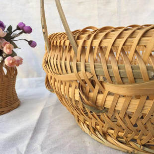 竹编竹篮手提篮子手工小竹篮水果菜篮鸡蛋篮厨房收纳筐家用购物篮