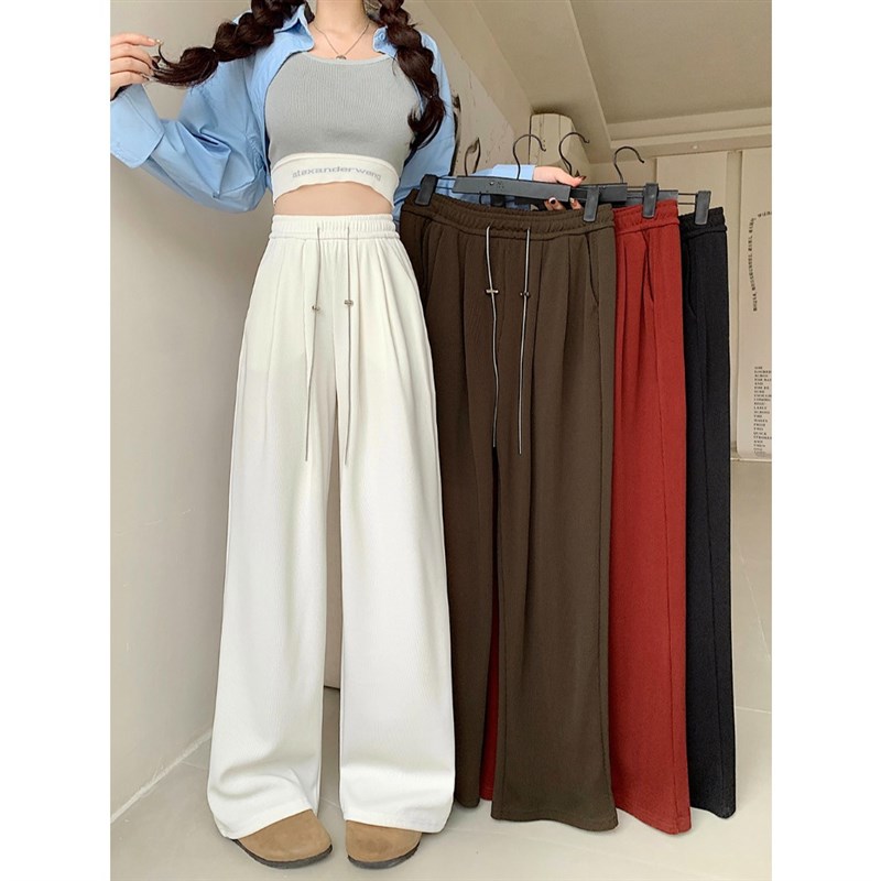 小吉家大码女装秋季新款松紧腰抽绳宽松阔腿裤胖mm高腰显瘦长裤子