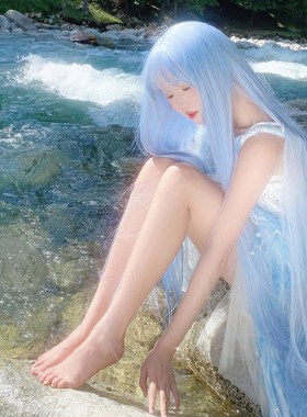 美立方假发蓝色超长直发女全头套cos万用长发lolita130cm一米三毛