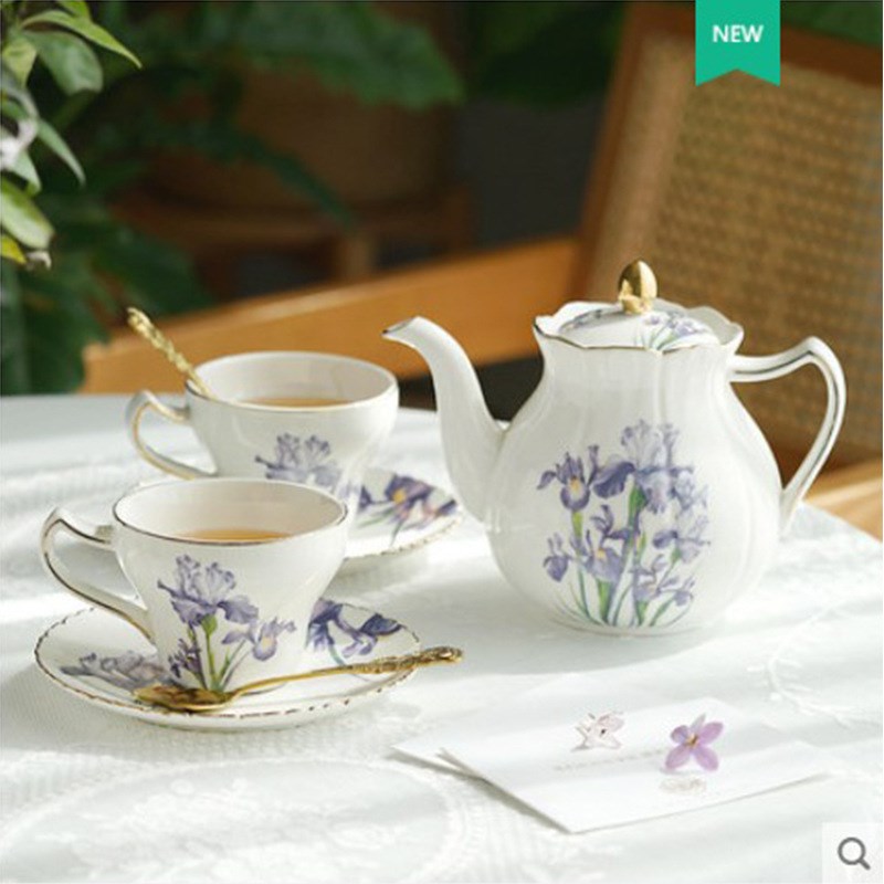 鸢尾花咖啡杯套装情侣对杯轻奢英式下午茶杯陶瓷欧式爱丽丝礼盒