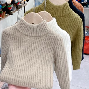 一体绒童装女童毛衣秋冬儿童加绒加厚紧身打底衫半高领男孩韩国绒