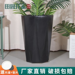 发财树户外盆 黑色八方陶瓷超大号花盆家用高级感客厅阳台落地高款