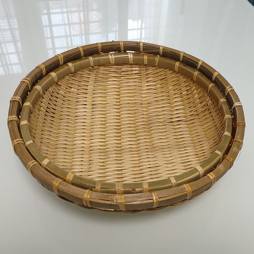 竹编圆簸箕家用烟熏小箩筐仿古晾晒收纳筐洗菜沥水篮水果篮装饰大