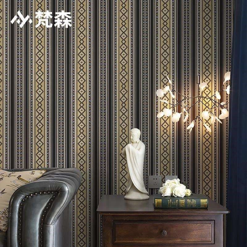 欧式奢华黑色条纹墙纸藏式民族风客厅卧室酒店饭店背景墙壁纸家用,家装主材,PVC墙纸,淘宝优惠券,粉丝福利购,淘宝优惠卷