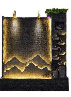 水幕墙流水墙屏风假山喷泉水景墙公司背景墙循环流水瀑布造景摆件