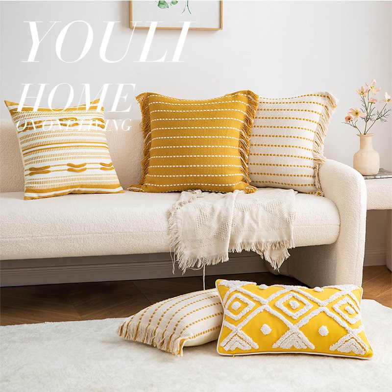 小清新简约ins风黄色抱枕套客厅沙发靠垫样板间床上靠枕飘窗枕