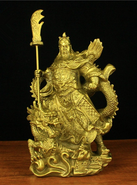 纯铜武圣关公铜像摆件武财神关公像骑龙武圣关帝铜X器办公室摆设