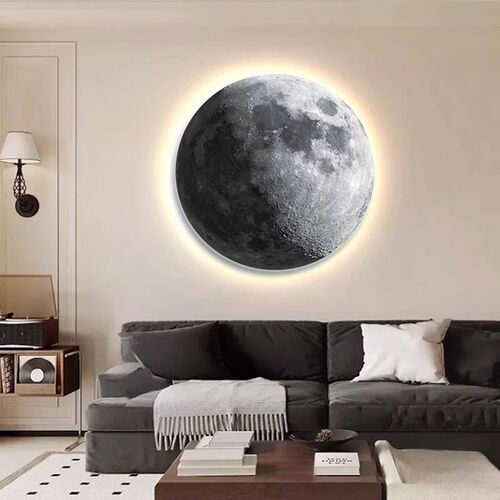 LED氛围灯月球圆形装饰画高级感玄关走廊过道R壁灯客厅灯光画挂画