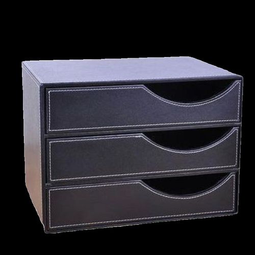 皮质桌面收纳盒a4资料架整理盒抽屉式三层文件盒办公室书桌储物柜