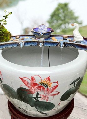 流水摆件循环水系统古法养鱼缸过滤造景搭配石槽瓦缸水池庭院配件